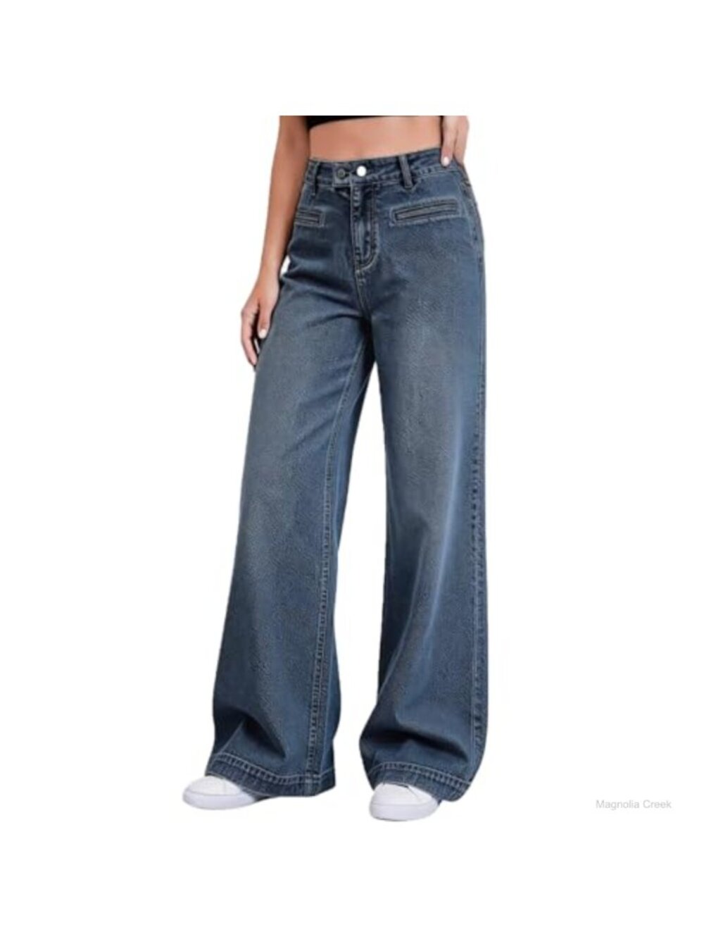 Wide Leg Baggy Jeans Mid High Waisted Denim Pants Relaxed Fit